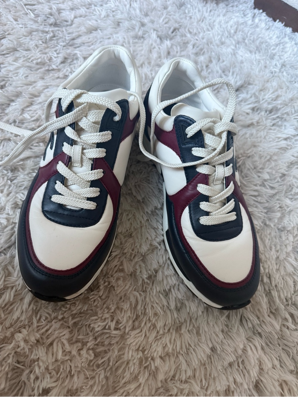 CHANEL Multicolor Leather Lace-Up Sneakers in White, Black & Burgundy - Picture 2 of 8